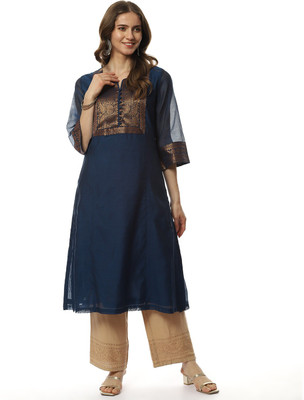 BIBA Women Woven Design A-line Kurta(Dark Blue)