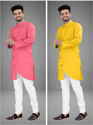 CRYSTALREVENUE Men Solid Trail Cut Kurta(Multicolor)