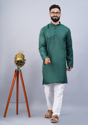 OMKAR EN TRENDS Men Printed Straight Kurta(Green)