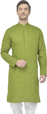 SG LEMAN Men Striped Straight Kurta(Dark Green)