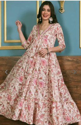 Maruti Fashion Women Floral Print, Printed, Embroidered Anarkali Kurta(Blue)