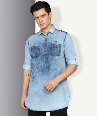 KUONS AVENUE Men Solid Pathani Kurta(Blue)