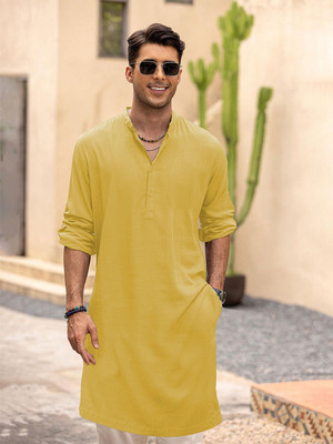 ANOUK Men Solid Straight Kurta(Yellow)