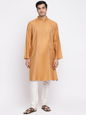 Fabindia Men Woven Design Straight Kurta(Orange)
