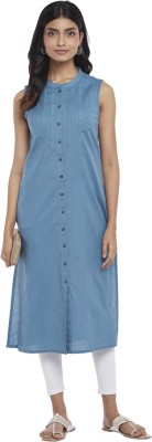 Rangmanch by Pantaloons Women Solid Straight Kurta(Blue)