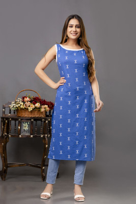 KASHINO Women Printed Straight Kurta(Blue)