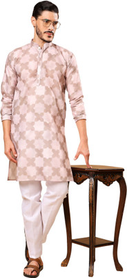 Ashak fashion Men Abstract Straight Kurta(Beige)