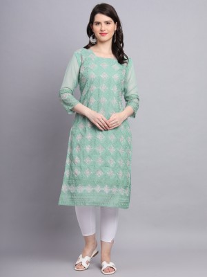 Sasta Bazar Women Embroidered Straight Kurta(Light Green, White)