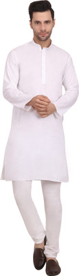 Stitchy Head Men Solid Straight Kurta(White)