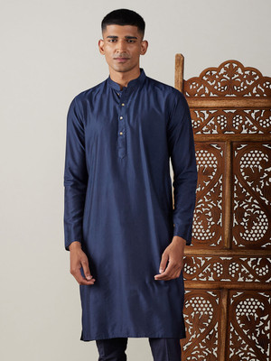 VASTRAMAY Men Solid Straight Kurta(Dark Blue)