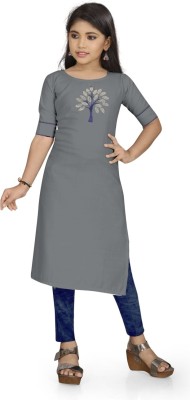 umrella fashion Girls Solid Straight Kurta(Grey)