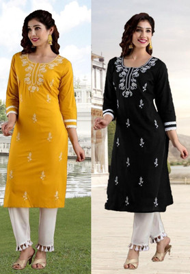 SISTO Women Embroidered Straight Kurta(Multicolor)