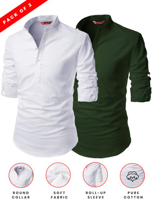 FireFish Men Solid A-line Kurta(Green)