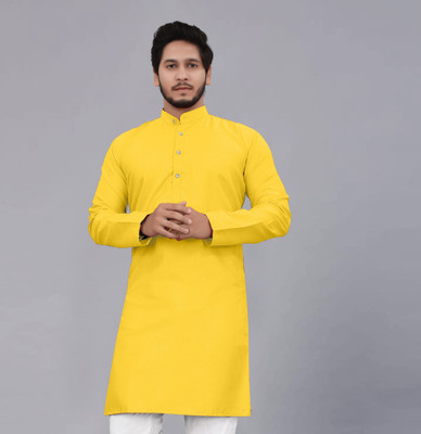 seawind Men Self Design Straight Kurta(Yellow)