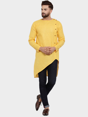 Enchanted Drapes Women Solid Asymmetric Kurta(Yellow)