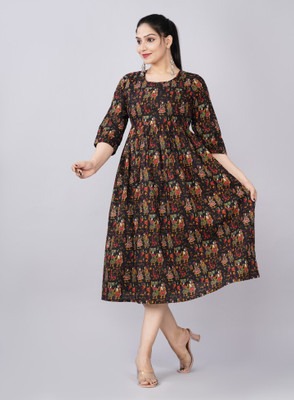 Muskan Fab Women Printed Flared Kurta(Multicolor)