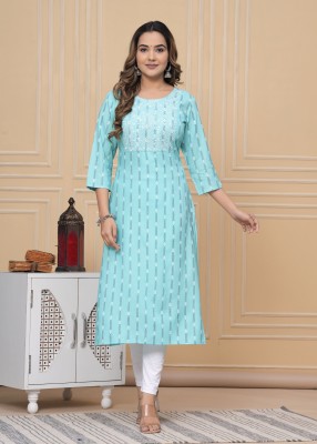 METAFAB Women Embroidered Straight Kurta(Light Blue)