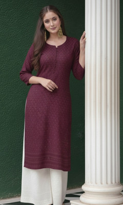 Clothify Women Chikan Embroidery Straight Kurta(Maroon)