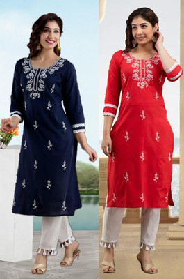 vikshi Women Embroidered Straight Kurta(Multicolor)
