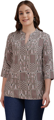 ANUSHIL Women Geometric Print Straight Kurta(Brown)