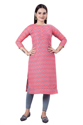 HouseOfCommon Women Printed Straight Kurta(Pink)
