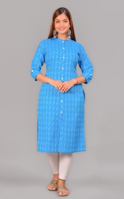 DESI ART Women Printed Straight Kurta(Blue)