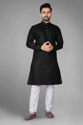 DVILLA Men Solid Straight Kurta(Black)