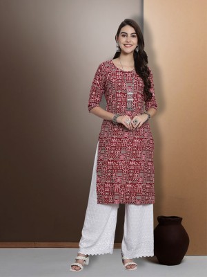 EthnicBasket Women Printed Straight Kurta(Pink, Maroon, White)