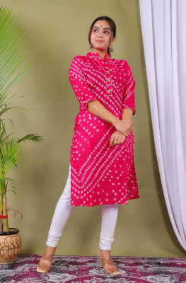 Parth f Women Bandhani A-line Kurta(Pink)