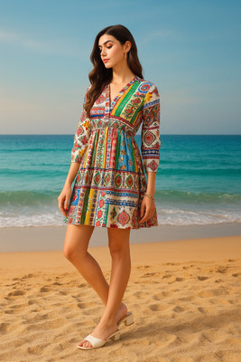 KARN KAWACH Women Printed Flared Kurta(Multicolor)