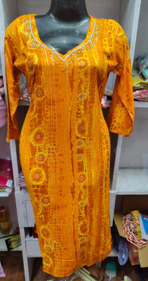 Myra Collection Women Printed, Abstract Straight Kurta(Yellow)