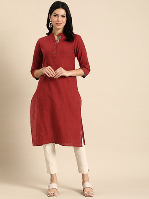ANOUK Women Solid Straight Kurta(Maroon)