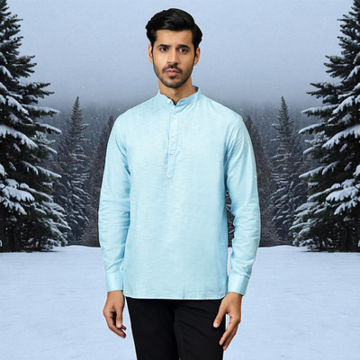 FireFish Men Solid A-line Kurta(Light Blue)