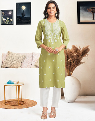 Anmi Embroidered Women Straight Kurta(Light Green)