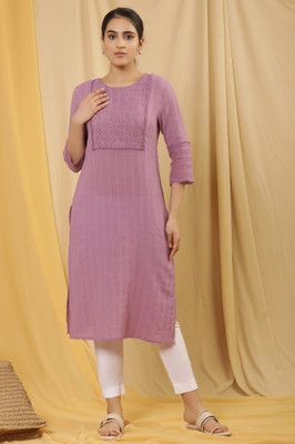 W Women Embroidered Straight Kurta(Purple)