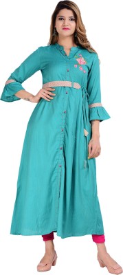 Glowworld Women Woven Design Anarkali Kurta(Light Blue)