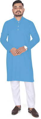MOUDLIN Men Solid Straight Kurta(Light Blue)