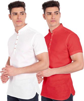Vida Loca Men Solid Straight Kurta(Red, White)