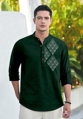 IMPERIAL CHOICE Men Printed Straight Kurta(Green)