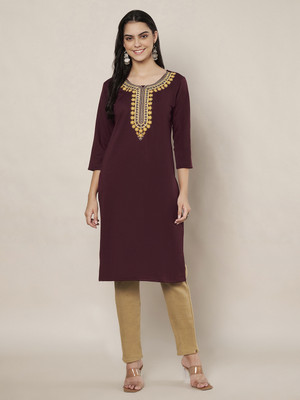 Trend Level Women Embroidered Straight Kurta(Purple)