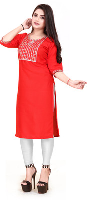 RIDDHI COLLECTION MALL Women Embroidered A-line Kurta(Red)