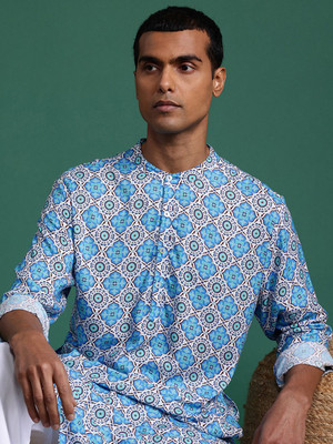 Sangria Men Embroidered Straight Kurta(Blue)