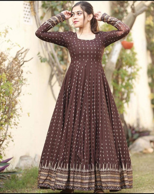 MARWARS Women Printed Anarkali Kurta(Brown)