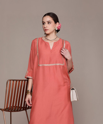 Moda Rapido Women Solid A-line Kurta(Orange)