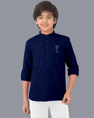 Ethnic Trendz Boys Printed Straight Kurta(Dark Blue)