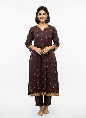 TRENDINAARI Women Printed A-line Kurta(Brown)