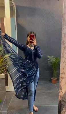 MISS CLOTHING Women Leheriya Anarkali Kurta(Dark Blue)