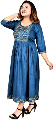 fits and fab Women Embroidered Anarkali Kurta(Blue)