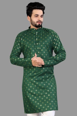 YAMUNA ARTS Men Printed Straight Kurta(Dark Green, Gold)