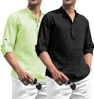 FireFish Men Solid A-line Kurta(Light Green)
